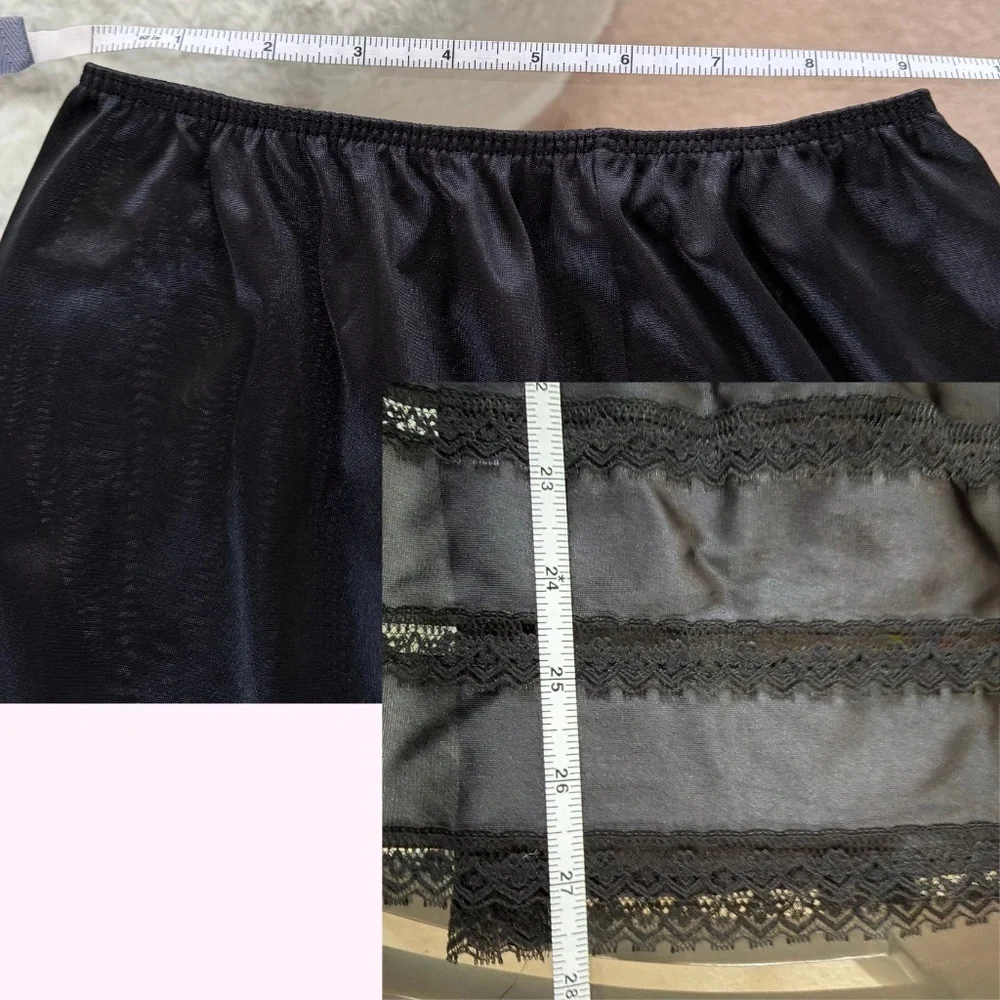 Vintage Sears Black Lace Hem Layered Slip Sz Small Made in the USA